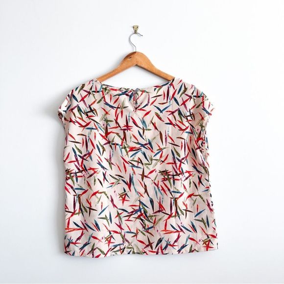 Molly Bracken Bamboo-Print Short-Sleeve Blouse Women's L NWOT - Picture 2 of 8